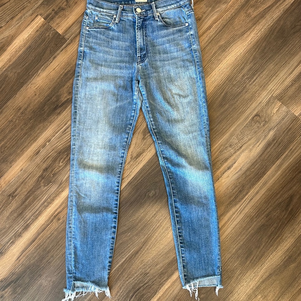 MOTHER Blue Frayed Hem Jeans